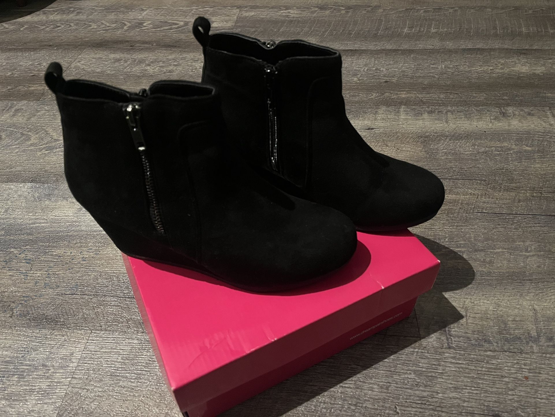 Black Suede Heeled Low Boots