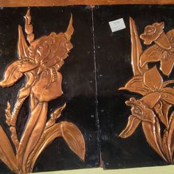 Copper Relief Embosed Wall Art Plaques Of Flowers