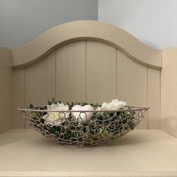 Rose Colored 🌸 Wire Basket With Faux Greenery & Flower Decor 
