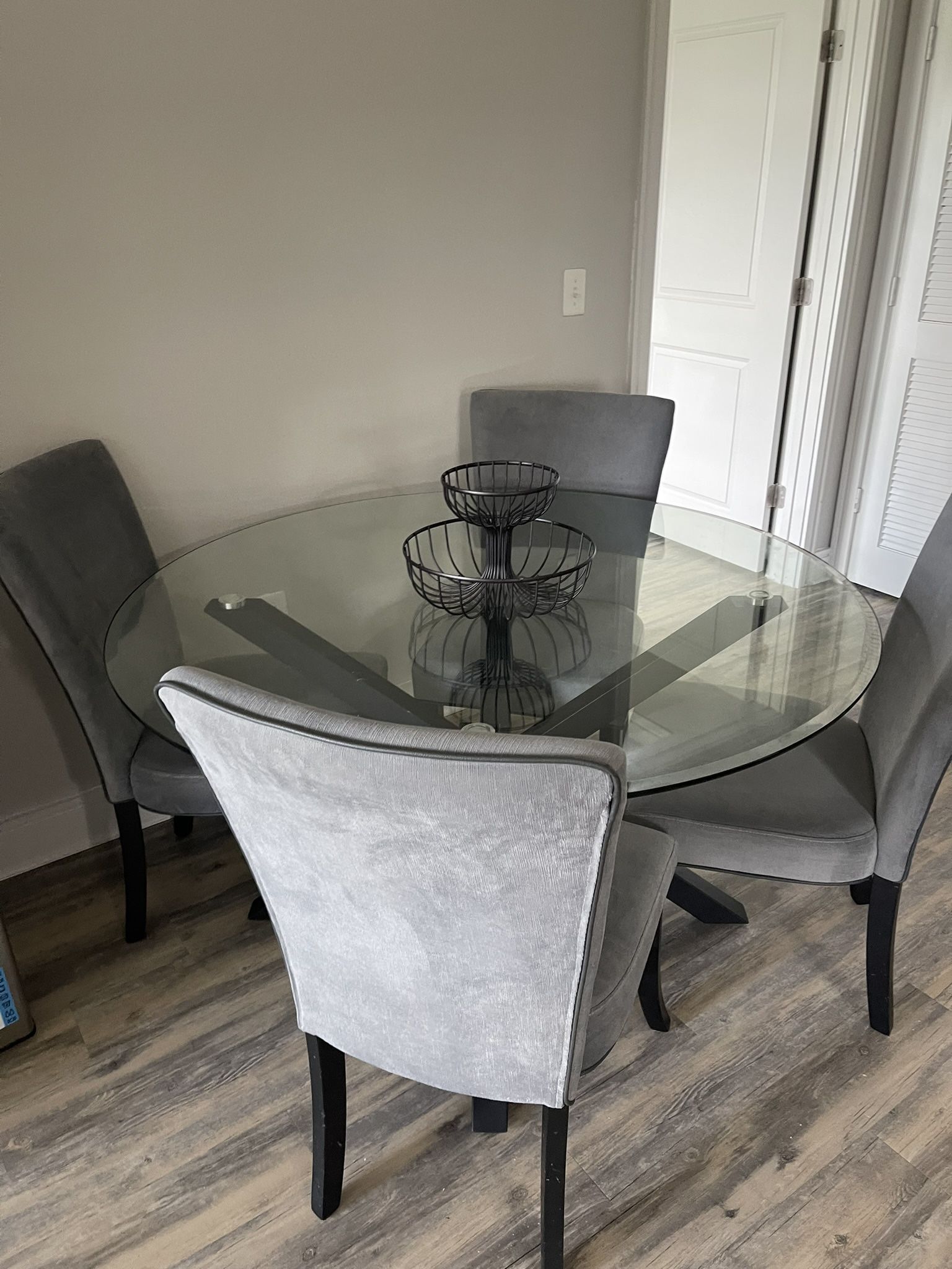 Round Glass Dining Table - 4 Chairs