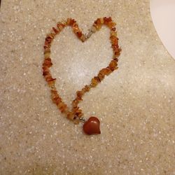 Amber And Carnelian Heart Necklace 