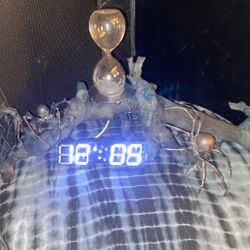 Metal Spider Table Decor Clock Hourglass Art