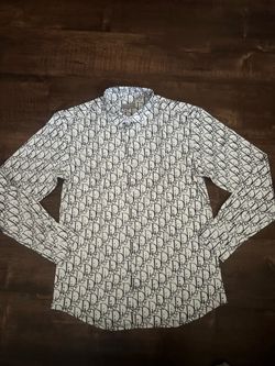 Dior Oblique Monogram Long Sleeve Button Up Shirt White Black L