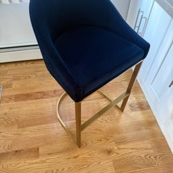 Set of two velvet blue and gold bar stool
