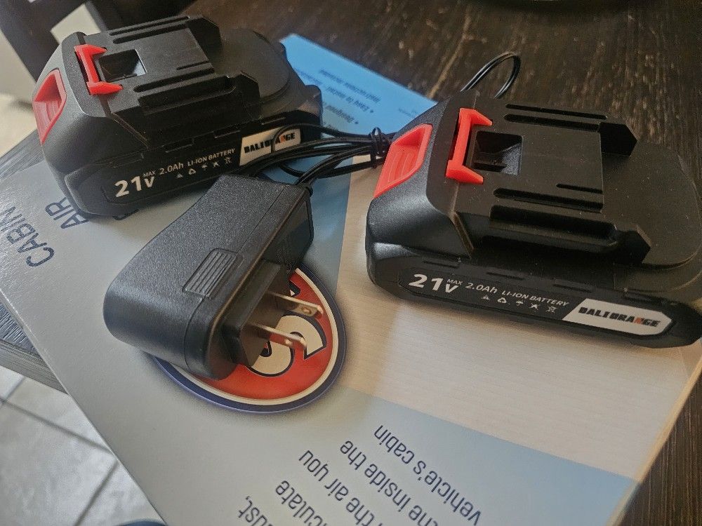 2 (TWO) - 21 Volts Max 2.0Ah Li-on Battery (BALIORANGE BRAND) W/Charger Plug. No Box , Unused.