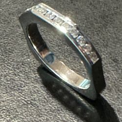 14K White Gold Octagon Ring, .38 Karat Diamond Channel Set, Size 7, Total Weight 5 grams, similar one advertised on eBay for $750