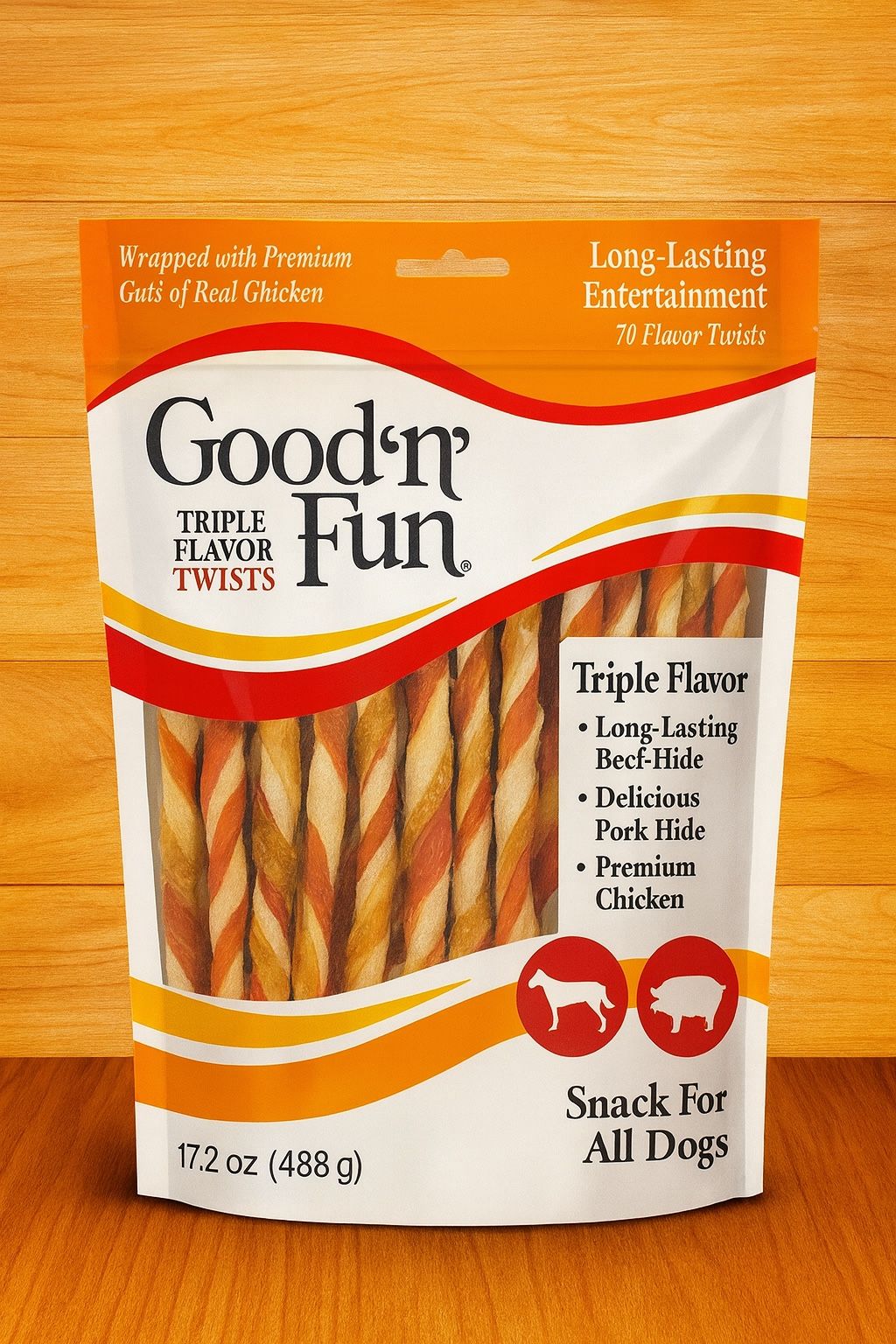 Good 'n' Fun Triple Flavor Twists, Rawhide Chews for All Dogs, 70ct