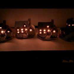 Vintage 1986 Ron Gordon Designs Light-Up Miniature Cottages - Set of 4
