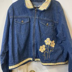 vintage plus size denim jacket with flowers 2x