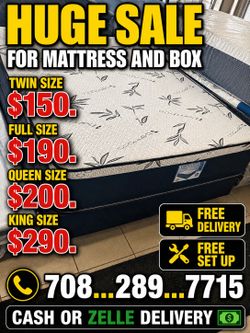Huge sale for Mattress And Box Twin size #mattress and box 150.$ full 190$ Queen 200$ king 290$. free delivery free set up 708….289…7715… cash or Zell