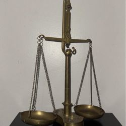 Antique Apothecary Brass Bronze Balance Scale w/ 8 weights