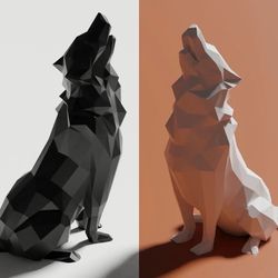 Low Poly Howling Wolf Sculpture Decoration