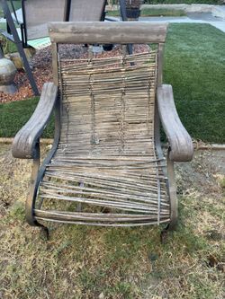 Patio Metal/bamboo Chair + Stool Set