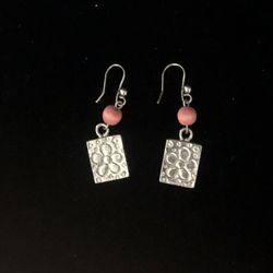 NWT Vintage Red Bead/Silver Charm Earrings