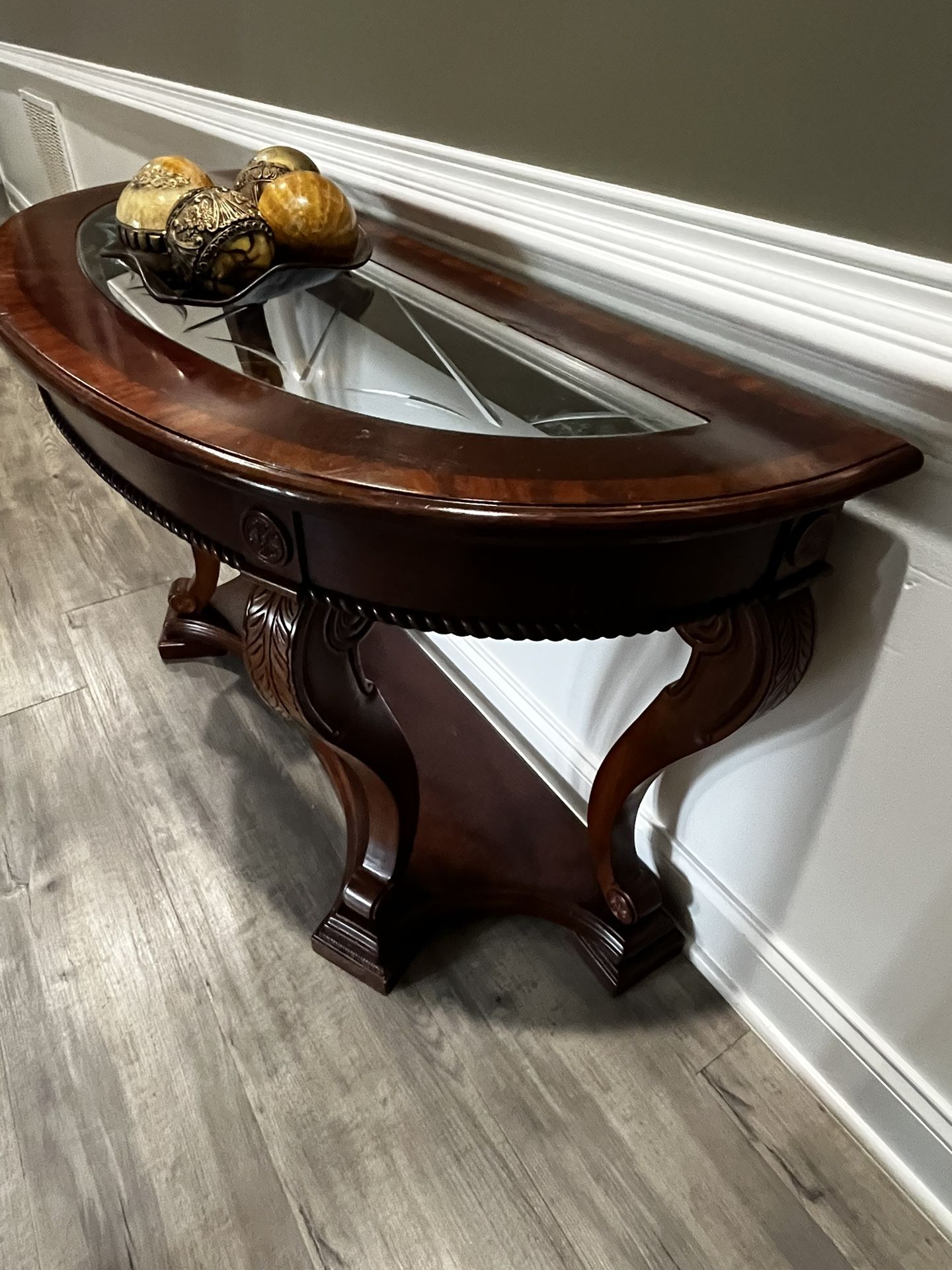 Elegant Wooden Entryway Half Table – Glass Top
