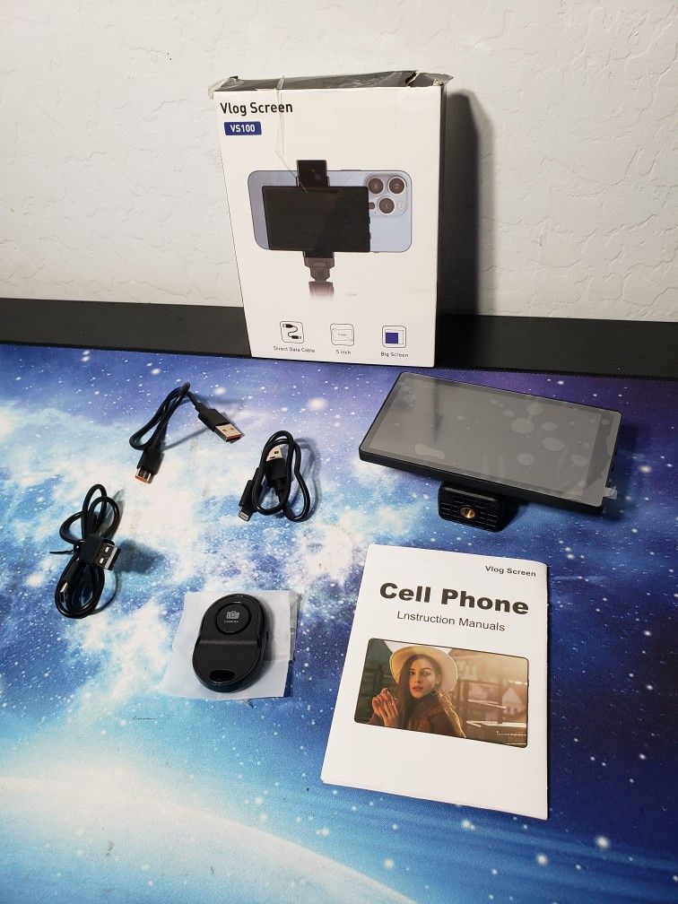 New APEKX 5" Selfie Monitor Screen for iPhone Vlog, Magnetic Phone Clip Mount for Rear Camera Live Streaming, Includes Bluetooth Remote, Compatible wi