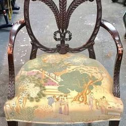 Vintage Asian Design Fabric Seat Wood Chair Furniture