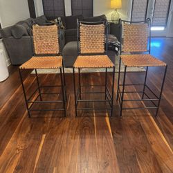 Bar stools (3) Iron & Leather