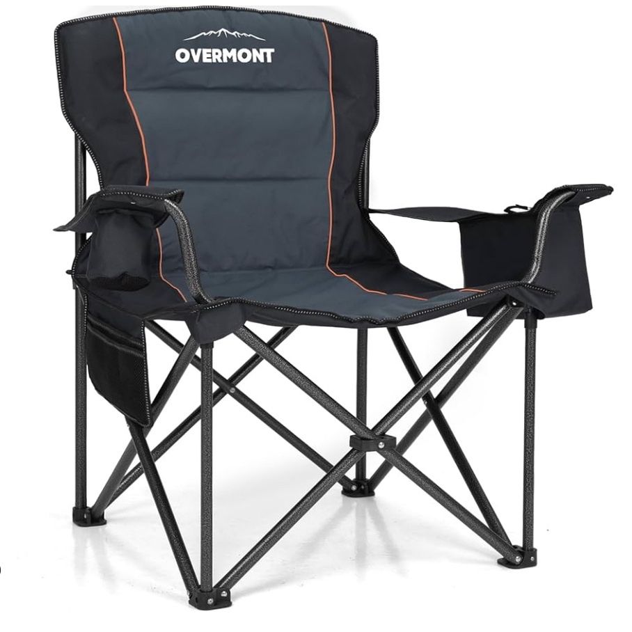 Overmont Oversized Folding Camping Chair - 400lbs Support with Padded Cushion Cooler Pockets - Heavy Duty Collapsible Chairs for Sports Garden Beach F