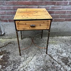 Vintage 80’s split bamboo end table  night stand with faux bamboo metal legs. Plant stand?  