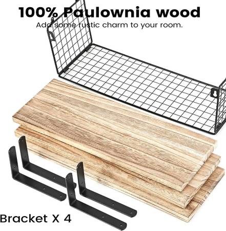 Floating Shelves Wall Mounted, Bathroom Shelf Organizer Over Toilet with Paper Storage Basket, Rustic Farmhouse Wall Shelves Brackets for Wall Decor,