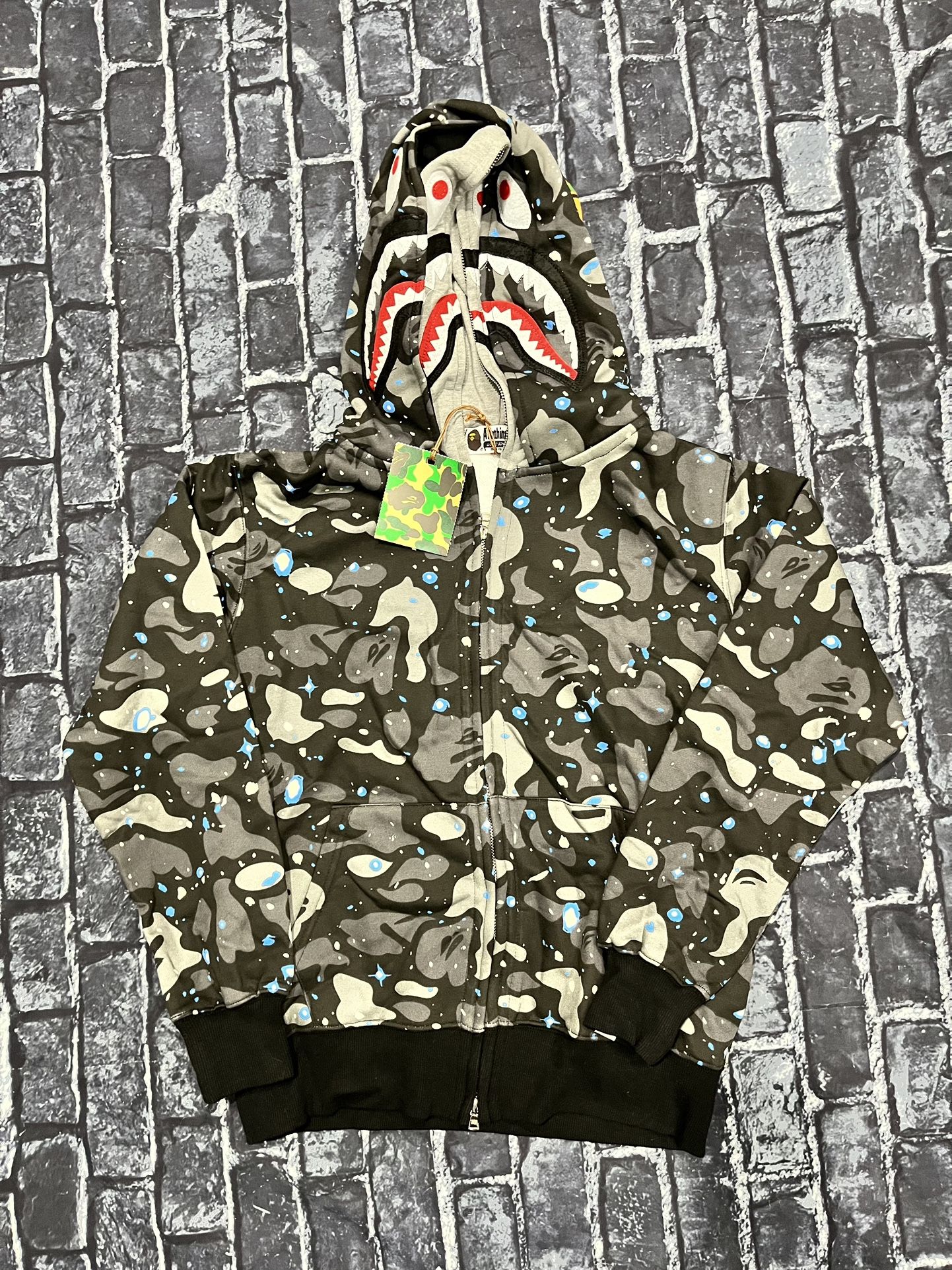 Bape light grey camo double hood zip up jacket