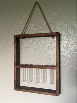 Wall Mounted Hanging Plants Test Tube Flower Bud Glass Vase Terrarium Wooden Frame with 5 Test Tube Perfect for Propagating Hydroponic Plants Home Gar