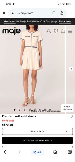 Maje Pleated Knit Mini Dress – FR 36 / US Small