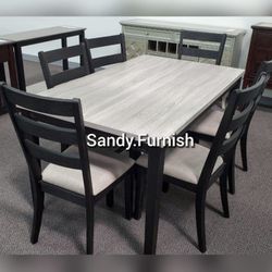7Pc Dinning Table set Dark Gray and white