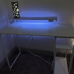 ✨Modern White Desk with Built-In Outlet 🔥