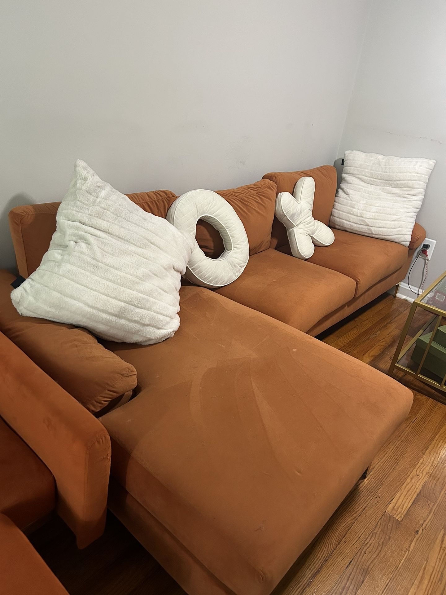 Burnt Orange Velvet Small Space Couch