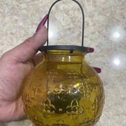 Yellow Tint Glass Candle Holder Hanging Decor -$1 
