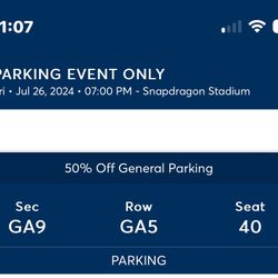 Parking Pass For SD Wave Game Tonight At Snap Dragon