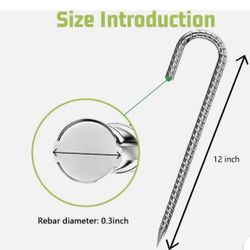 Rebar-Stakes-12-Inch, Ground Stakes Heavy Duty J-Hook Galvanized Anti-Rust Heavy 4pcs