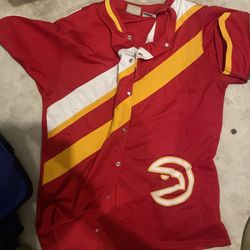 Vtg Mitchell Ness NBA Hardwood Classics Atlanta Hawks Button Warm Up Size 52