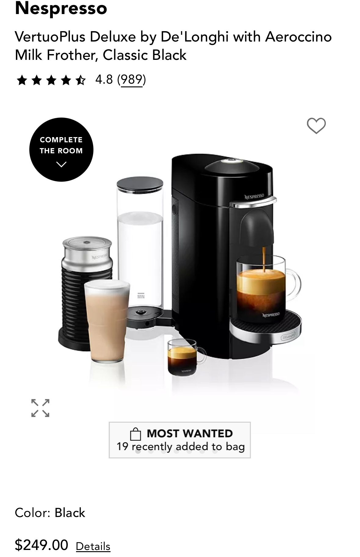 Nespresso VertuoPlus Deluxe by De'Longhi with Aeroccino Milk Frother, Classic Black