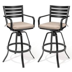 Cast Aluminum Outdoor Bar Stool with 360° Rotation and Sunbrella Fabric Cushions in Beige for Patio (4-Pack)