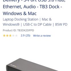 Thunderbolt 3 Dock - Dual Monitor 4K 60Hz Laptop Docking Station with DisplayPort - 85W Power Delivery - 3-Port USB 3.0 Hub, Ethernet, Audio - TB3 Doc