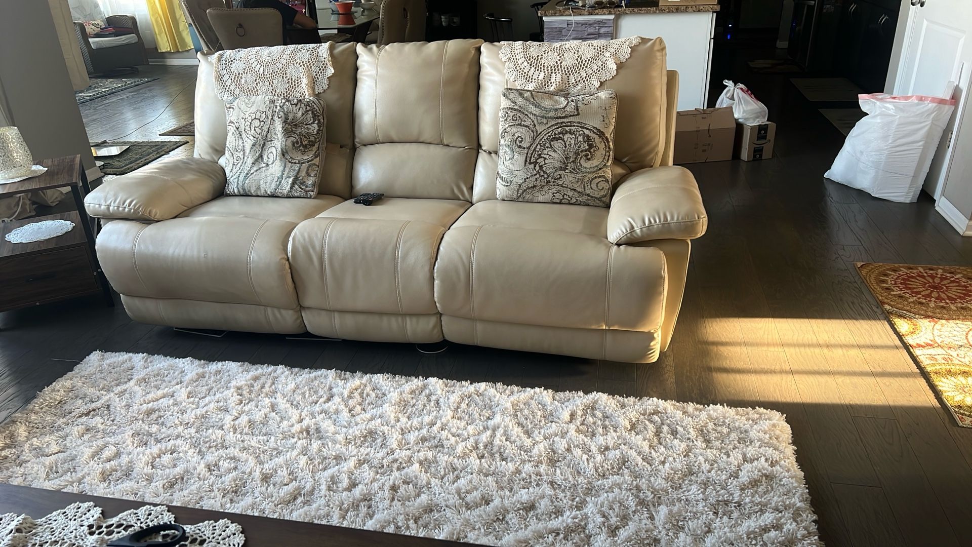 Recliner Beige Leather Sofa
