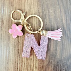 Pink Glitter Keychain Letter N