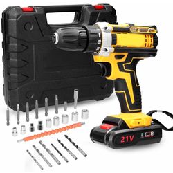 21V Yellow Black Cordless Electric Drill Kit