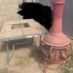 Aluminum Patio Table And Metal Chimney/fieplace