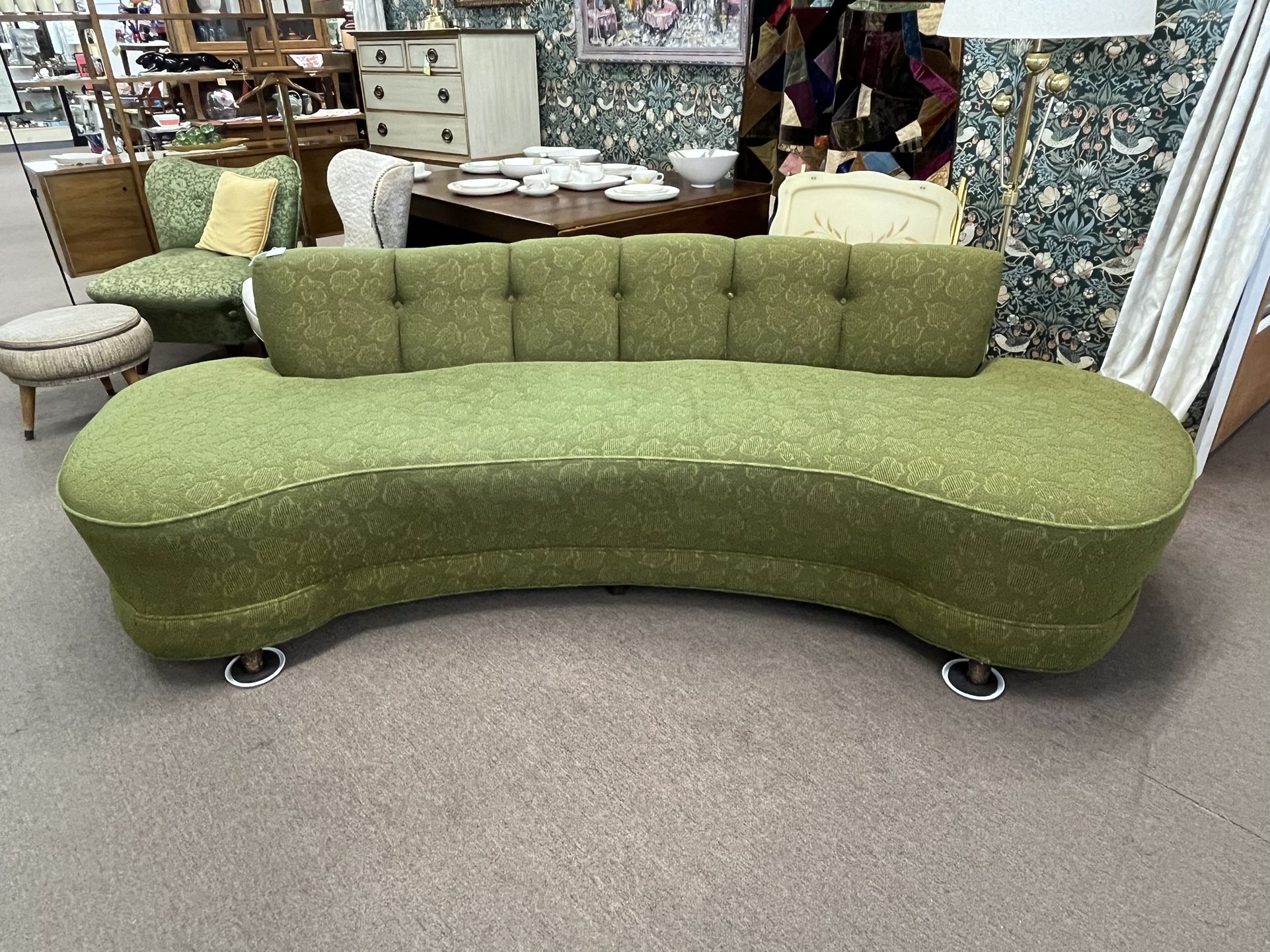Mid Century Modern Green Modular Curved Sofa
