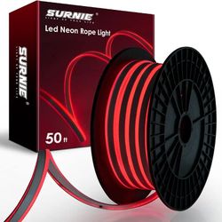 SURNIE LED Strip Lights Flexible 50ft Red Waterproof LED Rope Lights Outdoor,110V Red Neon Lights Cuttable&Connectable Indoor Outdoor Decor DIY Lights