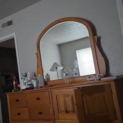Solid Oak Dresser W/ Mirror