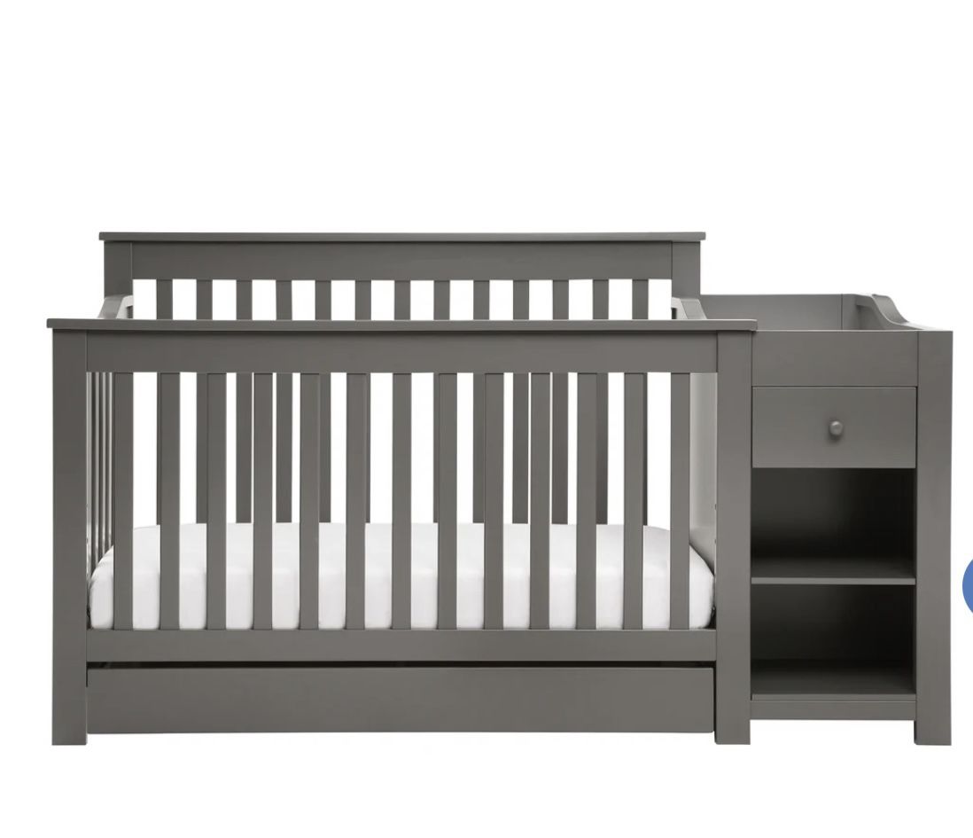 4 In 1 Crib With Changing Table Turns Into Toddler Bed Mattress Included