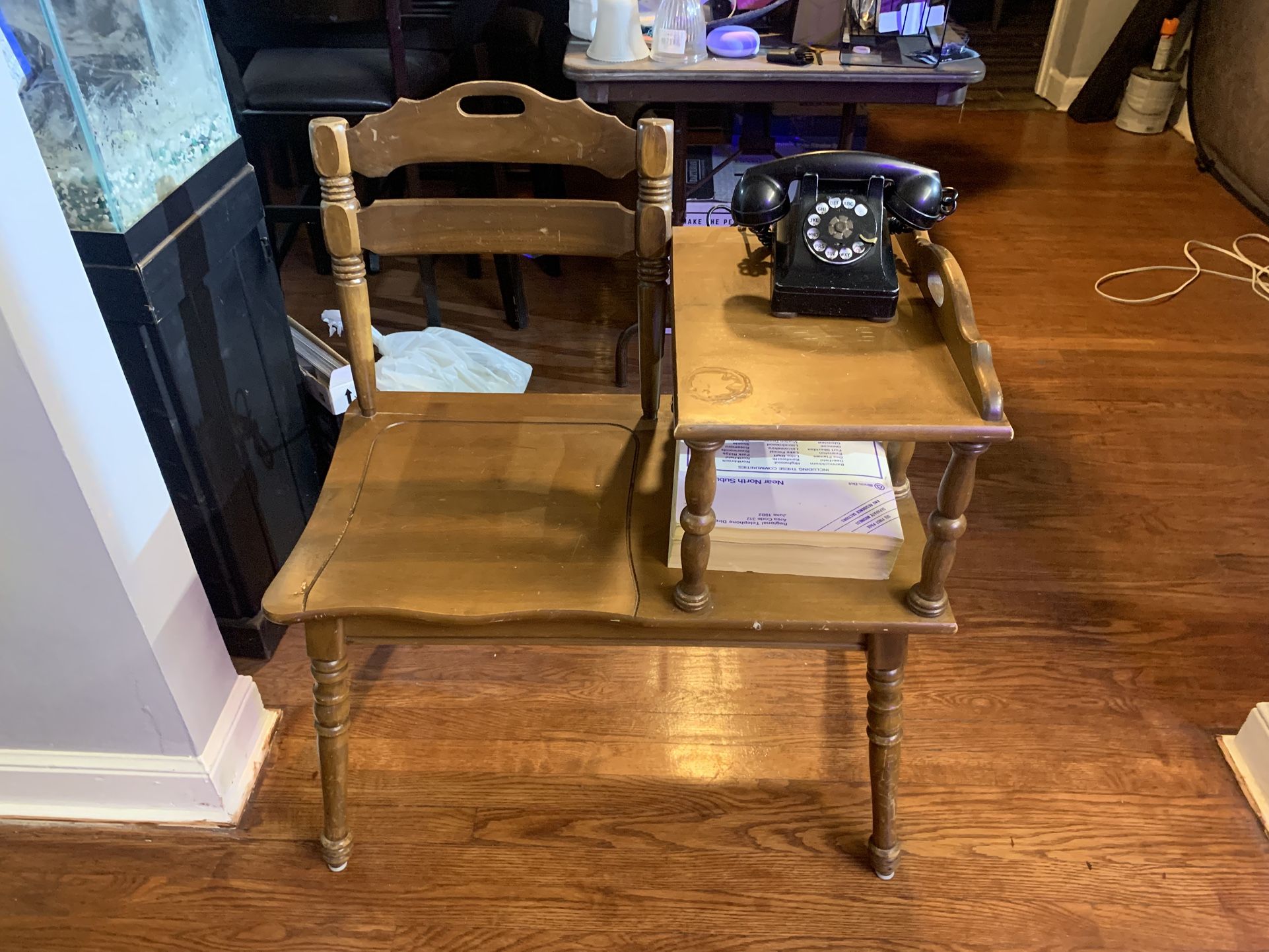Vintage Telephone Table With Rotary Phone And Books.
