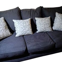 SOFA DARK BLUE, COMES WITH DECORATIVE ACCENT THROW PILLOWS... VERY COMFORTABLE HAS PILLOW BACKS REMOVABLE REMOVABLE CUSHIONS AS WELL $170/OBO