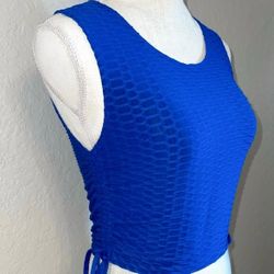 Royal Blue Honeycomb Textured Side Cinch Active Crop Tank Top - Women’s Medium