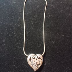 Sterling Silver Reversible Heart Pendant Necklace